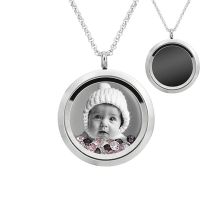 Laser Engraved Personalized Photo & Text Message Floating Locket Crystals Necklace Pendant Handmade Love Note Anniversary Wedding Birthday Gift - style: Pink - Photo Engraving