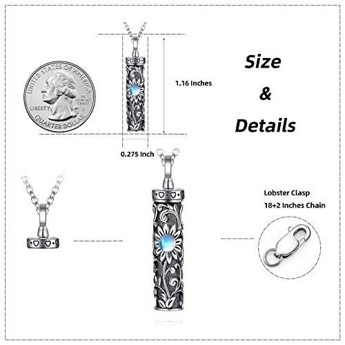 Sterling Silver Flower Tree Life Cremation Urn Necklace for Women - color: Cylin *Sunfl. 1 (Mo/St)