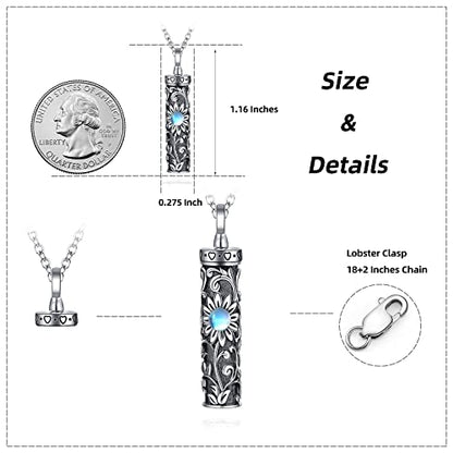 Sterling Silver Flower Tree Life Cremation Urn Necklace for Women - color: Cylin *Sunfl. 1 (Mo/St)