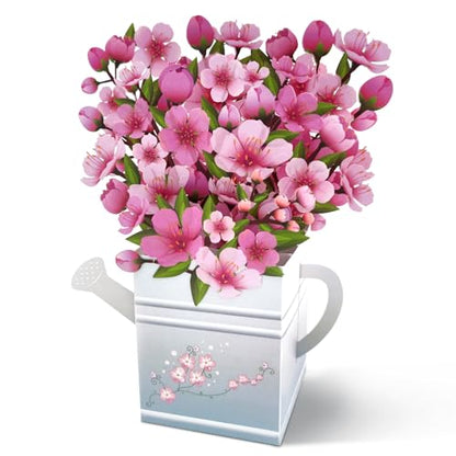 Pop Up Flowers Bouquet Birthday Card for Women | Romantic Gifts for Women, 3D Box Greeting Card with Cherry Blossom Bouquet in Watering Can for Anniversary, Valentine's Day - color: Cherry Blossom Watering Can