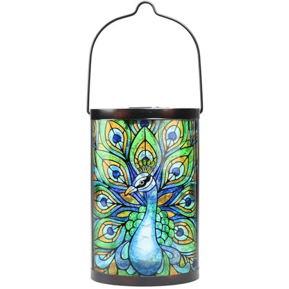 MUMTOP Peacock Glass Solar Lantern Waterproof Outdoor Hanging Garden Light - color: Teal