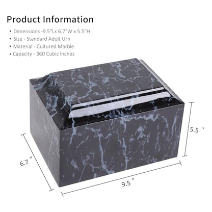 Black Classic Cultured Marble Cremation Urn for Adult Ashes, Adult Sized Memorial Urn for Ground Burial or Home Memorial - size: Black