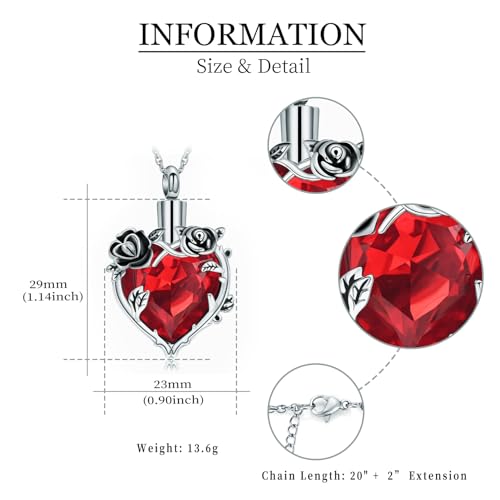 shajwo Cremation Jewelry Rose Flower Heart Urn Necklaces for Ashes for Women Memorial Human Ashes Pendant - color: Red