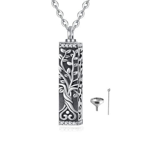Sterling Silver Tree of Life Flower Celtic Cremation Ashes Urn Pendant Necklace for Women - color: Bar *Treelife Sty1(Zircon)