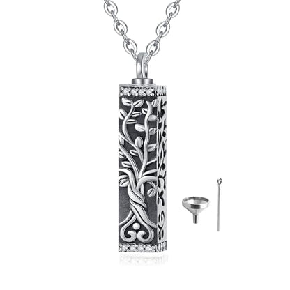 Sterling Silver Tree of Life Flower Celtic Cremation Ashes Urn Pendant Necklace for Women - color: Bar *Treelife Sty1(Zircon)