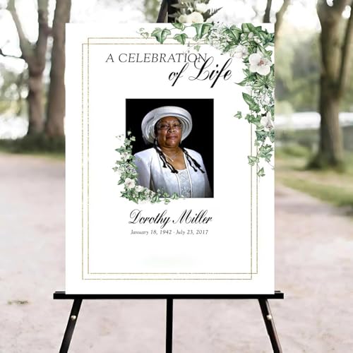 Ivy and Orchids Funeral Welcome Sign, Celebration of Life Welcome Sign, in Loving Memory Sign, Celebration of Life Funeral Sign, Celebration of Life Sign, Memorial Sign with Photo #Yu1 - color: Version #1