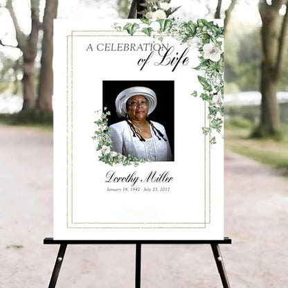 Ivy and Orchids Funeral Welcome Sign, Celebration of Life Welcome Sign, in Loving Memory Sign, Celebration of Life Funeral Sign, Celebration of Life Sign, Memorial Sign with Photo #Yu1 - color: Version #1