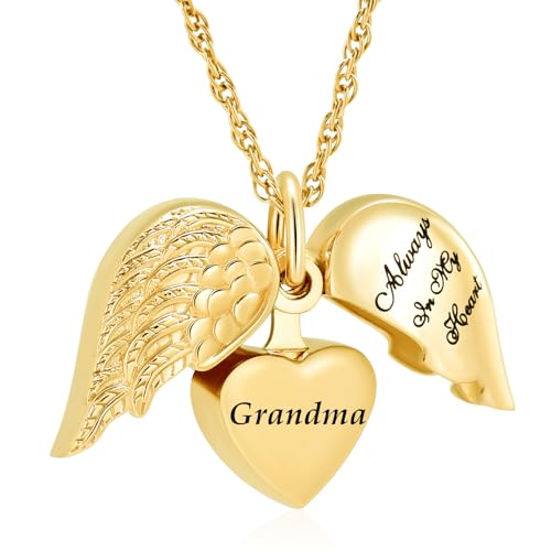 shajwo Cremation Jewelry Angel Wing Heart Urn Necklaces for Ashes Memorial Keepsake Pendant for Women Men - style: Open Style-Grandma