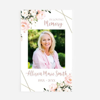 Funeral Memorial Prayer Cards, Pink Floral Blush, Double-Sided, Photo Personalized with Prayer, Poem, Memory Card, Celebration of Life Bereavement Poems, Comfort, Remembrance, Sympathy, Funeral Favors
