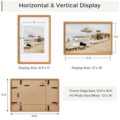 Heimlove 12x18 Picture Frames Natural Teak,Original Wood Hand Make Crafted Certificate Frame with Mat to 8.5x11 Graduation Picture Display,Family Picture,Wedding Picture,Diploma,Photo Wall Mounted - color: Natural Teak, size: 12"x18"|mat to 8.5"x11"