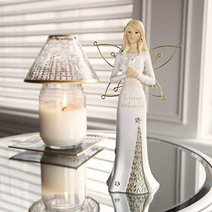 Pavilion - in Loving Memory - 9 Inch White & Gold Angel Figurine