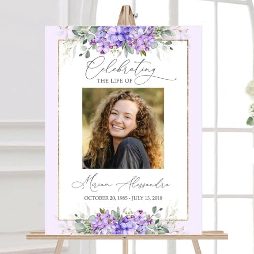 Personalized Celebration Of Life Welcome Sign With Photo, Purple Lilac Memorial Poster Canvas For Mom Dad Husband Wife, Custom Funeral Service Decoration, Remembrance Gift For Family Christmas - color: multi 4