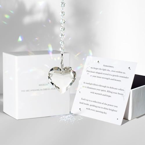 Hegelda White Birthday Gifts for Women Friendship Heart Crystals Suncacther | christmas stocking stuffer Valentines day Mothers Day Gifts for Friends Coworkers Her Wife Mom Daughter Sister Aunt - color: White