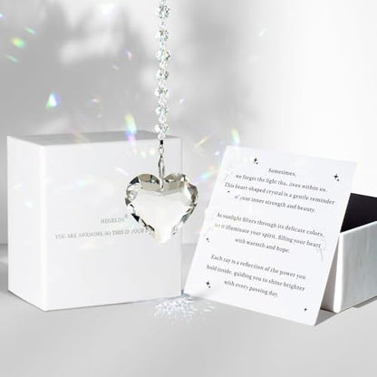 Hegelda White Birthday Gifts for Women Friendship Heart Crystals Suncacther | christmas stocking stuffer Valentines day Mothers Day Gifts for Friends Coworkers Her Wife Mom Daughter Sister Aunt - color: White