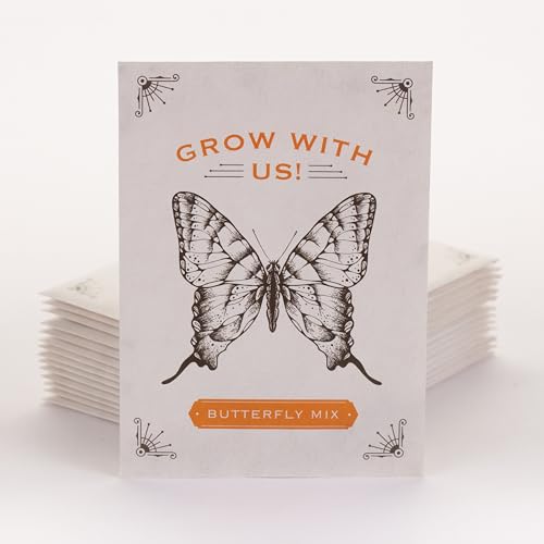 Bentley Seeds Grow with Us Pre Filled Butterfly Mix Seed Packets - 25 Individual Assortment Butterfly Mix Seed Packs for Party Favors Non-GMO Eco-Friendly Summer to Fall Gift - Outdoor Garden Seeds - style: Grow with Us