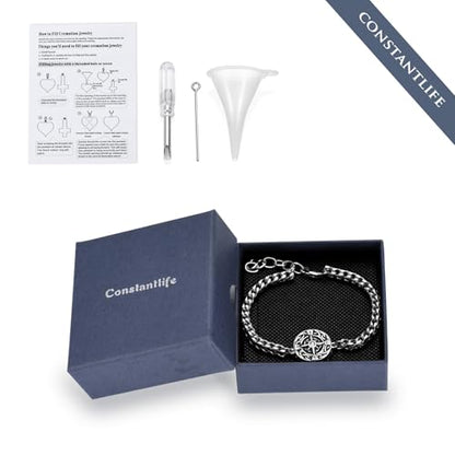 constantlife Compass Urn Bracelet for Ashes Stainless Steel Adjustable Link Bangle Cremation Keepsake Loved Ones Memorial Jewelry for Women Men - color: Silver