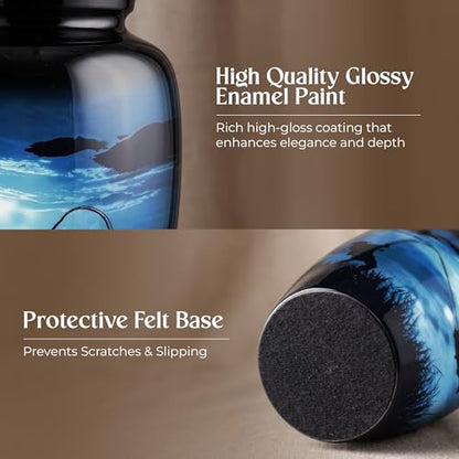 Large Gone Fishing Urn for Human Ashes Adult Male Female - 200 Cubic Inches Decorative Cremation Urn for Dad, Men - Full Size Blue Burial Urn with Velvet Bag and Easy-Fill Funnel - size: Large