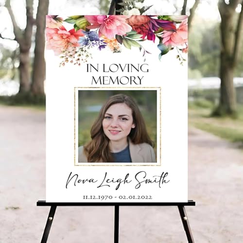 Flowers Celebration of Life Welcome Sign, Funeral Welcome Sign, in Loving Memory Sign, Celebration of Life Funeral Sign, Celebration of Life Sign, Memorial Sign with Photo #T21222 - color: Version #18