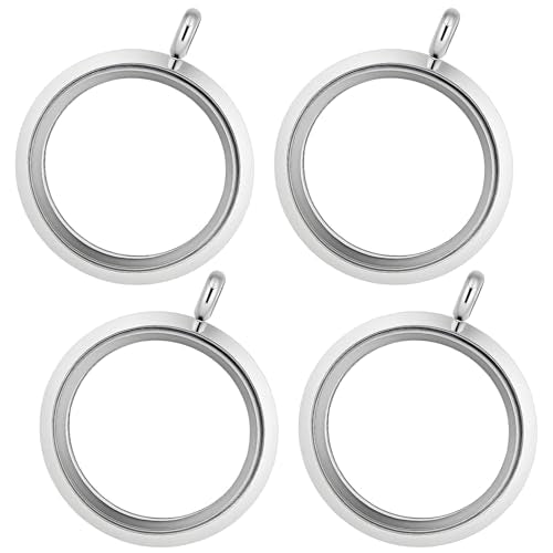 Locket Necklace, 4 Packs Stainless Steel 30mm/1.18" Diameter Glass Locket Pendant Charm, DIY Round Locket, Suitable for Women Friendship Memory Necklace