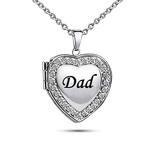 KunBead Women's Love Heart Photo Locket Necklace with Picture inside Jewelry Pendant Necklace for Auntie Friend Dad Daughter Granddaughter Nana Sister Wife Mom Grandma - style: Dad