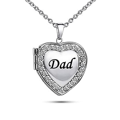 KunBead Women's Love Heart Photo Locket Necklace with Picture inside Jewelry Pendant Necklace for Auntie Friend Dad Daughter Granddaughter Nana Sister Wife Mom Grandma - style: Dad