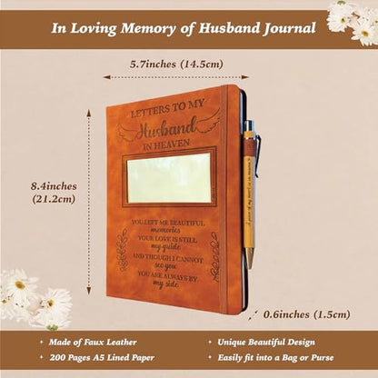 Husband Grieving Gift, Sympathy Condolence Remembrance Memorial Gifts | Letters To My Husband In Heaven Faux Leather Journal Window Cover 200 Pages A5 Lined for Family Friend Who Loss of Husband - style: Husband