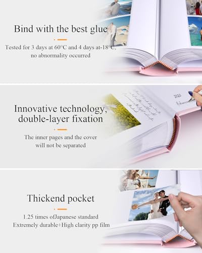 1DOT2 Photo Album for 4x6 Pictures with Writing Space, Pink | Holds 402 Photos,Linen Cover with Front Window, Acid-free Inner Pages, Ideal for Marriage Children Travel Family - color: Pink