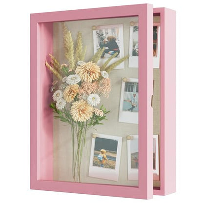 Love-KANKEI Deep Large Shadow Box 11x14,Solid Wood Frame,Memory Box,Pink - color: Pink, size: 11 x 14