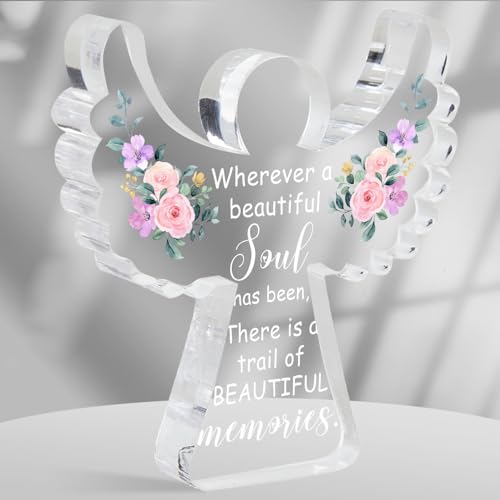 Sympathy Gifts, Angel Acrylic Memorial Bereavement Sign Gift, Grieving Gift, Remembrance Grief Dandelion Theme Gifts for Loss of Loved One, Sympathy Sign for Home Living Room Table Centerpiece Decor - style: 045