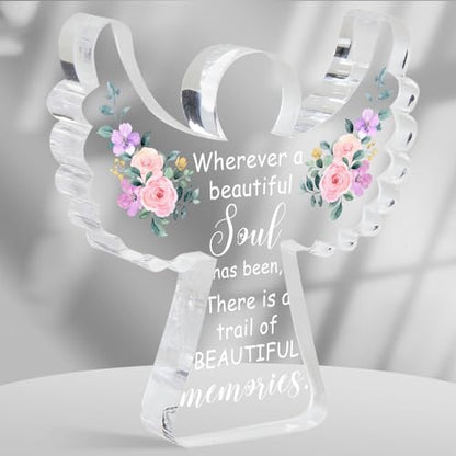 Sympathy Gifts, Angel Acrylic Memorial Bereavement Sign Gift, Grieving Gift, Remembrance Grief Dandelion Theme Gifts for Loss of Loved One, Sympathy Sign for Home Living Room Table Centerpiece Decor - style: 045