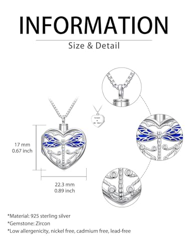 WINNICACA Cremation Jewelry for Ashes Locket Ashes Necklace Urn Necklace for Women Sterling Silver Cremation Necklace for Ashes Fine Keepsake Picture Necklace Memorial Jewelry - style: B02-Dragonfly Urn Locket Necklace