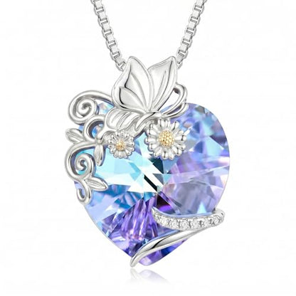 Dove/Hummingbird/Red Cardinal/Dragonfly/Butterfly Necklace 925 Sterling Silver Turquoise/Opal/MoonStone/Crystal/Malachite Bird Necklace Dove Pendant Jewelry for Women Men - color: Butterfly Crystal