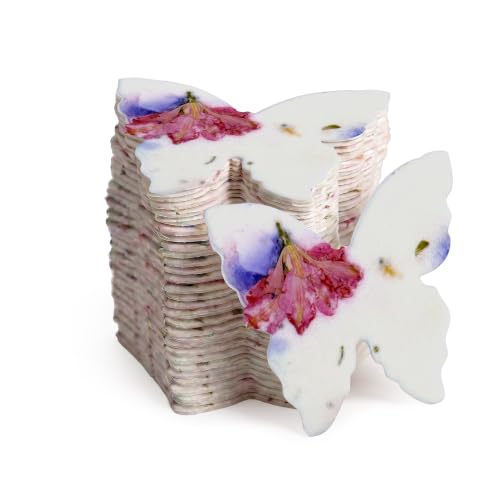 50 Small (1.8"h x 1.5"w) Pink & Purple Butterfly Gift Wrap Tags | Writable & Plantable Gift Tags Seed Paper, Mom's Gift for Birthday, Use for Wedding, Baby Shower, Party Favors, & DIY Crafts - color: Pink and Purple Butterfly, size: Small