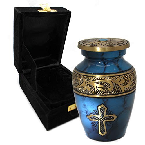 Blue Cross Keepsake Urns for Human Ashes with Velvet Gift Box for Cremation Keepsakes for Ashes - Small Cremation Urn and Small Keepsake Urn Set of 4 - color: Blue Cross