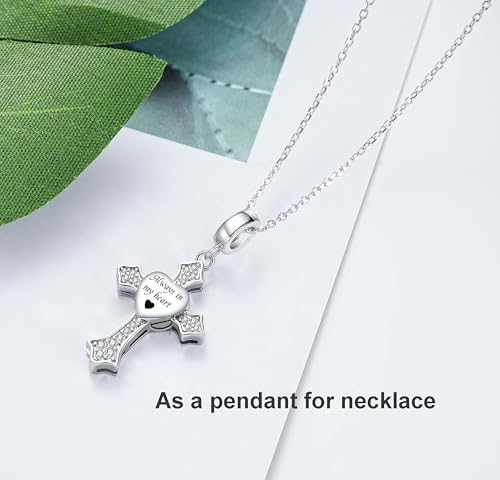 S925 Sterling Silver Urn Charm for Ashes for Women fit Pandora Bracelet and Necklace Jewelry, Memorial Keepsake Gifts Jewelry - style: cross urn charm