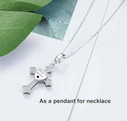 S925 Sterling Silver Urn Charm for Ashes for Women fit Pandora Bracelet and Necklace Jewelry, Memorial Keepsake Gifts Jewelry - style: cross urn charm