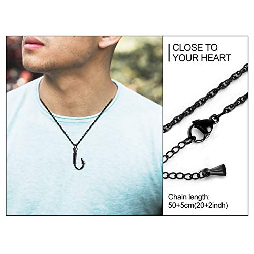 abooxiu Fishing Heart Hook Urn Necklace for Ashes Fish Heart Hook Stainless Steel Cremation Jewelry - Black - color: Black, style: Engraving