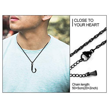 abooxiu Fishing Heart Hook Urn Necklace for Ashes Fish Heart Hook Stainless Steel Cremation Jewelry - Black - color: Black, style: Engraving