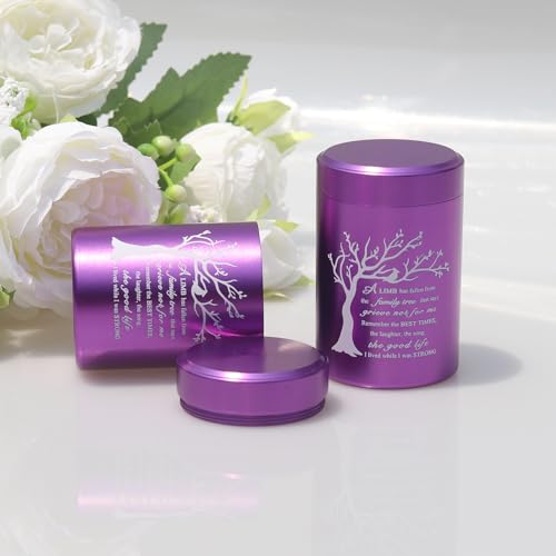 Small Urns for Ashes - Set of 4，2.7 inch Aluminium Mini Urns, Cremation Urns for Human Ashes, Ashes Holder, Small Keepsake urns-A Limb has Fallen from The Family Tree, Purple - size: Tree-Purple