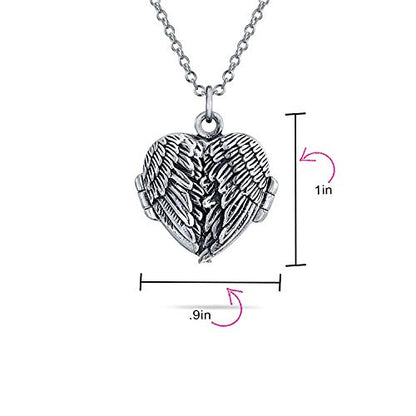 Vintage Guardian Angel Wing Heart Photo Locket Necklace Silver Pendant