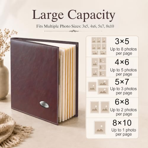 Zoview Self-Adhesive Photo Album, Dust-free, glue free and waterproof Scrapbook Album, Family album, Leather Cover, Hand Made DIY Albums Holds 3x5, 4x6, 5x7, 6x8,8x10 photos - color: Coffee, size: Large