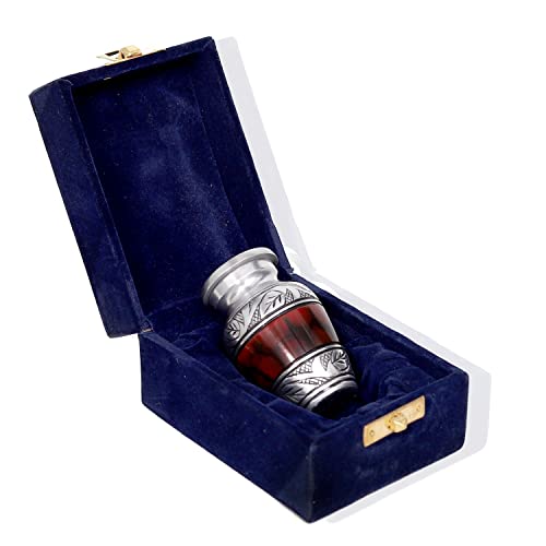 hlc Lovely Small Keepsake Urn Qnty 1 - Keepsake Urn for Human Ashes with 1 Velvet Box Bag-Mini Keepsake Urn -Red Brass Mini Memorial Affordable Keepsake Urn (3 cu.in)