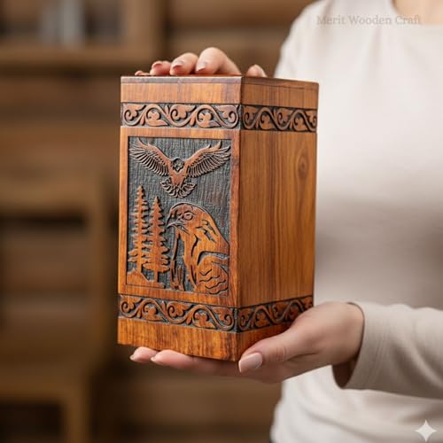 Wooden Urn for Human Ashes Adult Male/Women - Rosewood Funeral Cremation Urn for Ashes - Eagle Wooden Urns Hand-Crafted (L (11X6) 250 Cu/Inch) - color: L (11x6) 250 Cu/Inch