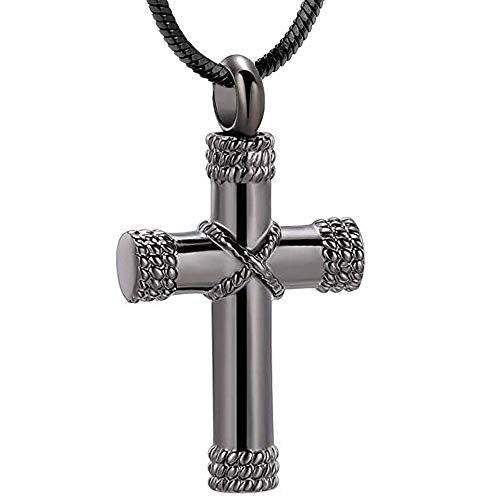 Minicremation Rope Winding Cross Cremation Ashes Urn Pendant Necklace Memorial Keepsake Jewelry Lord’s Prayer Cross Ashes Necklaces - color: Black