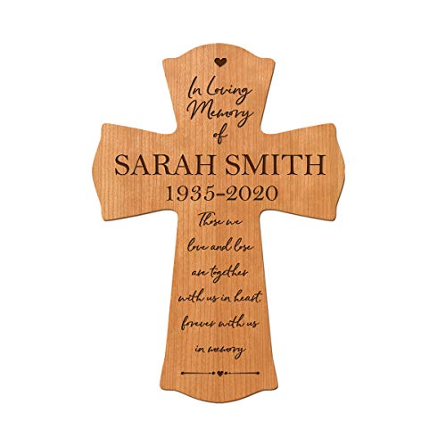 LifeSong Milestones Personalized Wooden Memorial Wall Cross Hanging Decor 8x11.25 Sympathy Bereavement Gift for Loss of Loved One Celebration of Life Remembrance Those Who We Love and Lose (Cherry) - color: Cherry