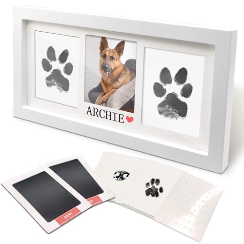 MYPAWLETS Paw Print Frame & Ink Pads Kit,Pawprint Kit for Dog/Cat,XL White | 2 No Mess Ink Pads,Clean Touch,PawPrint Stamp Pad,Dog Nose Print,Quality Memorial Frame,Personalized Dog Mom Gifts - color: Large-White