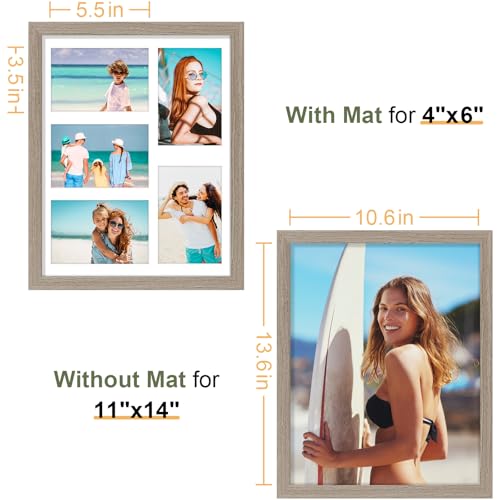 Vittanly 11x14 Collage Picture Frame, Displays 5Pcs 4x6 Photos, Light Taupe - color: Light Taupe, size: 11x14