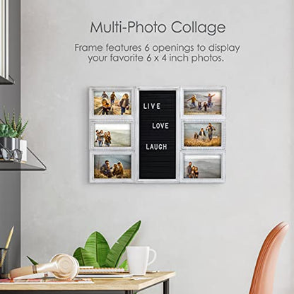 MELANNCO Customizable Letterboard 6-Opening Photo Collage Frame, 20 x 14 Inch, Distressed White - color: Distressed White, size: 20x14 - 6 Opening