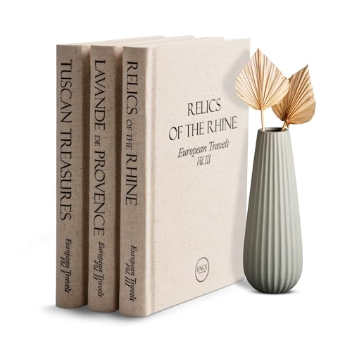 Decorative Books for Home Decor (Large) - Set of 3 - Real Blank Pages | Faux Books for Decoration - Coffee Table Books - Fake Books for Shelves & Living Spaces - Decor Books with Beige Linen Covers