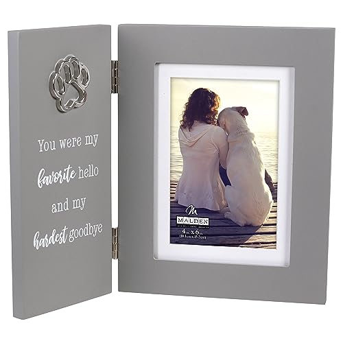 Malden Int Designs Pet Remembrance 4x6 Hinged Picture Frame with Sentiment and Metal Attachment You were my favorite hello and my hardest goodbye Quality MDF Wood Gray